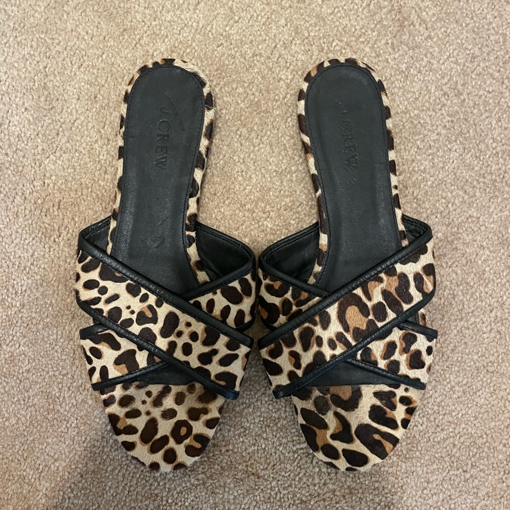 J. Crew Brown and Black Sandals with Crossed Straps
